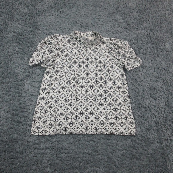 LOFT Blouse Womens Small White Geometric Mock Neck Short Sleeve Shirt NWT - Picture 1 of 11